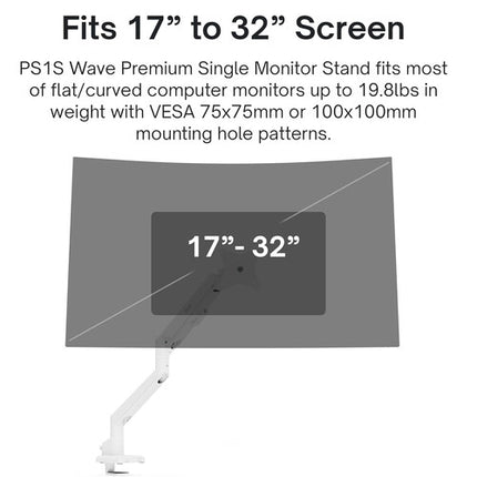 Pixio PS1S Wave Soporte de Escritorio para Monitor de Hasta 32 Pulgadas con Montaje VESA 75x75 y 100x100mm Blanco