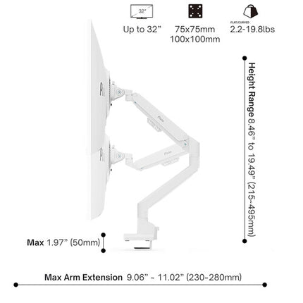 Pixio PS1S Wave Soporte de Escritorio para Monitor de Hasta 32 Pulgadas con Montaje VESA 75x75 y 100x100mm Blanco