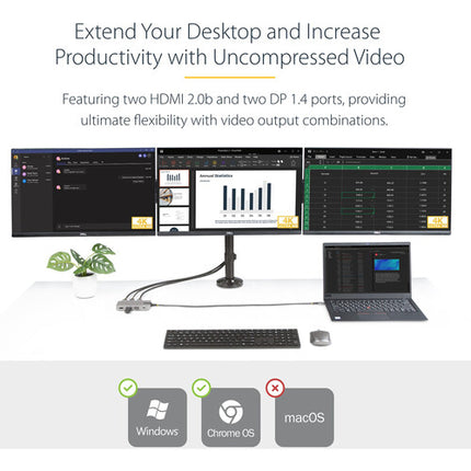 StarTech 9-en-1 Estación de Acoplamiento USB-C 100W 3 Puertos USB-A HDMI y DisplayPort