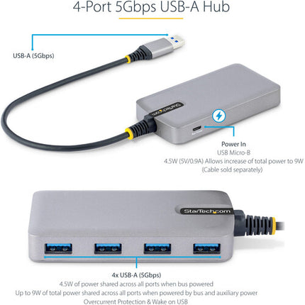 StarTech Hub USB 4 Puertos USB-A 3.2 Gen 1 con Alimentación Auxiliar