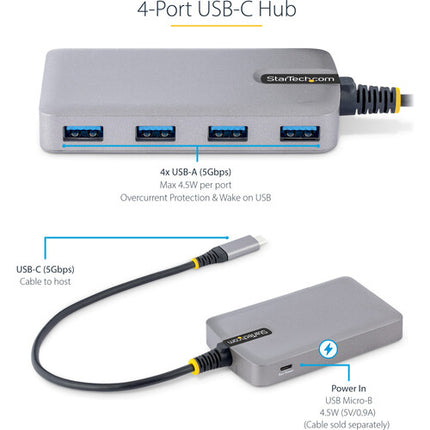 StarTech Hub USB-C 3.2 Gen 1 4 Puertos USB-A 15W Space Gray