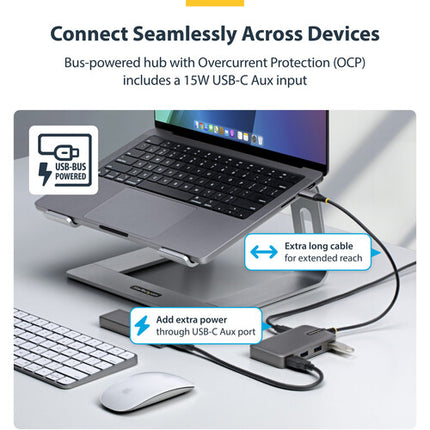 StarTech Hub USB-C a 4 Puertos USB-A 3.2 Gen 1 15W Protección Contra Sobrecarga