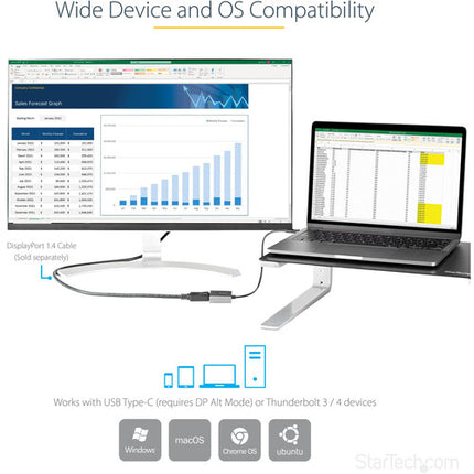 StarTech Adaptador USB-C Thunderbolt 3 a DisplayPort 1.4 12" UHD 8K 60Hz