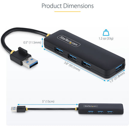 StarTech Hub USB-A 3.2 Gen 1 Mini 4 Puertos Negro con Gestión de Cable