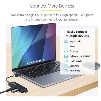 StarTech USB-C a Hub Mini 4 Puertos USB-A 3.2 Gen 1 Cable 5" Negro
