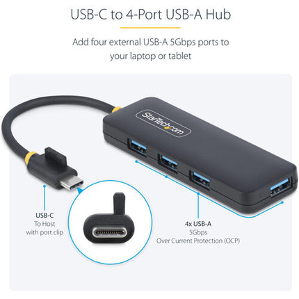 StarTech USB-C a Hub Mini 4 Puertos USB-A 3.2 Gen 1 Cable 5" Negro