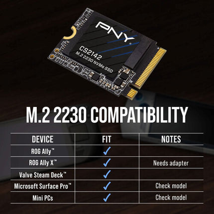 PNY 1TB CS2142 SSD Interno NVMe PCIe 4.0 M.2 2230 4900 MB/s Lectura