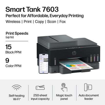 HP Smart Tank 7603 Impresora multifunción inyección color 4800x1200dpi 15ppm y escáner ADF 35 hojas