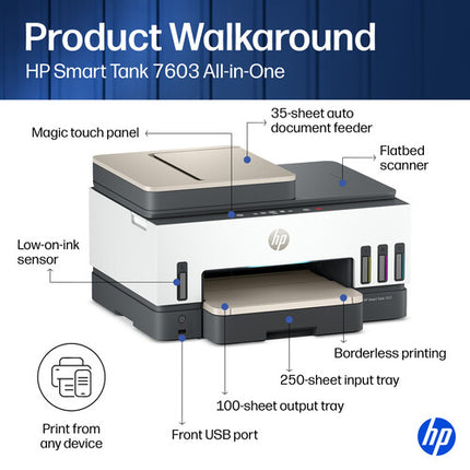 HP Smart Tank 7603 Impresora Multifunción Inkjet Color 4800x1200 dpi 35 hojas ADF
