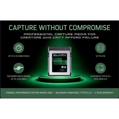 Glyph Technologies 4TB Capture+ CFexpress 4.0 Tipo B tarjeta de memoria 2-Pack alta velocidad 3700 MB/s lectura