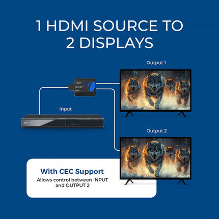 OREI UHDS-102C Divisor HDMI 1x2 4K 60Hz con Pigtail y Downscaler 1080p