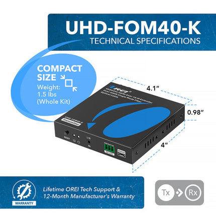 OREI 4K60 HDMI Extensor por Fibra Kit 25 Millas UHD 18 Gb/s