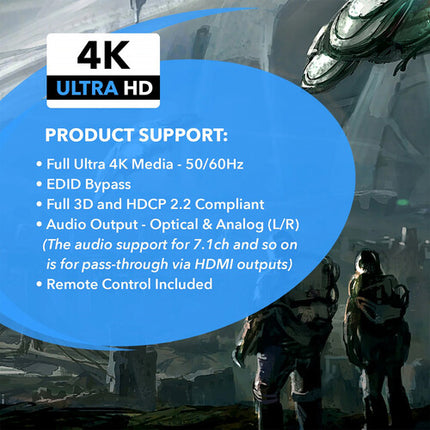 OREI UHDS-202 conmutador HDMI 2x2 UHD 4K60 con extracción de audio óptico y analógico