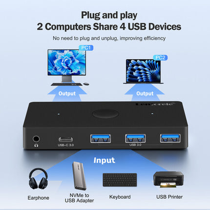 Lemorele H100 USB KVM Switch con dos puertos USB-A 3.2 Gen 1 y USB-C