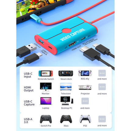 Lemorele Capturador y Hub de Vídeo 1080p 60fps Carga 100W USB-C