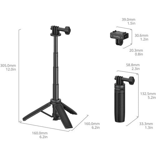 SmallRig Palo Selfie para Insta360 X5 Ace Pro 2 13-30 cm Soporte 3 Puntas Adaptador Rápido