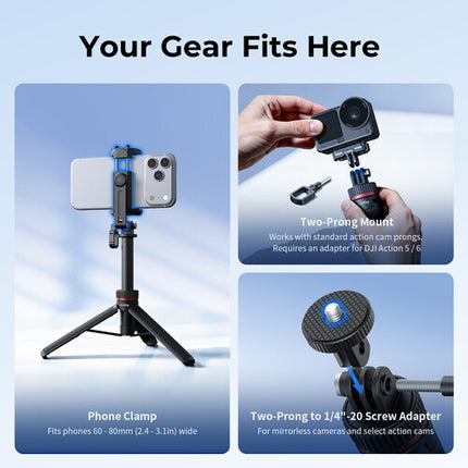 SmallRig VT-17 trípode de viaje multifuncional altura 18 a 70 cm con soporte rotatorio
