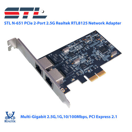 STL N-651 Adaptador de Red PCIe 2.1 2 Puertos Ethernet 2.5G con Brackets