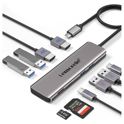 Lemorele TC91 Estación de Acoplamiento 10 en 1 con 100W PD y 2 HDMI 4K30
