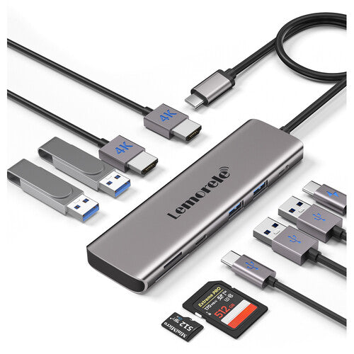 Lemorele TC91 Estación de Acoplamiento 10 en 1 con 100W PD y 2 HDMI 4K30