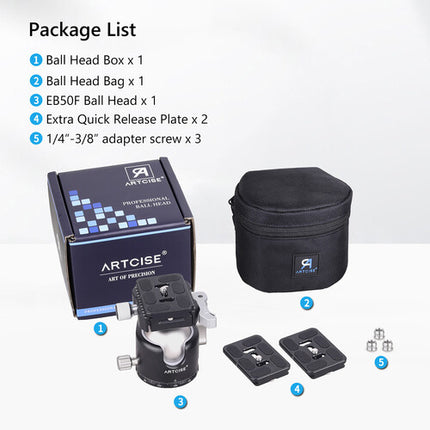 ARTCISE EB50F Cabezal esférico bajo perfil 50mm con palanca de liberación rápida