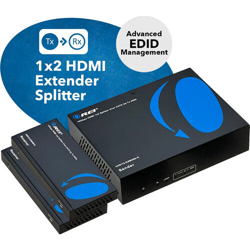 OREI 1x2 HDMI Extensor Divisor 4K60 18 Gb/s 393' Kit Completo