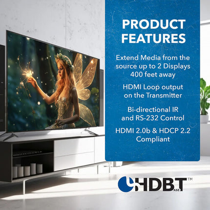 OREI 1x2 HDMI Extensor Divisor 4K60 18 Gb/s 393' Kit Completo