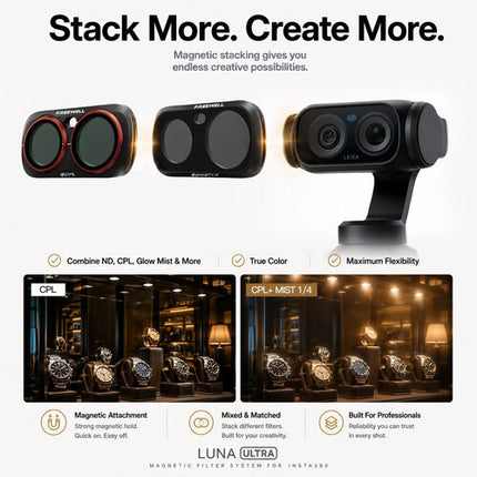Freewell Kit de Filtros ND1000 CPL Glow Mist para Insta360 Luna Ultra