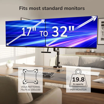 Mount-It! MI-12005 Soporte de Escritorio para 2 Monitores hasta 32" 19.8 lb con USB Integrado