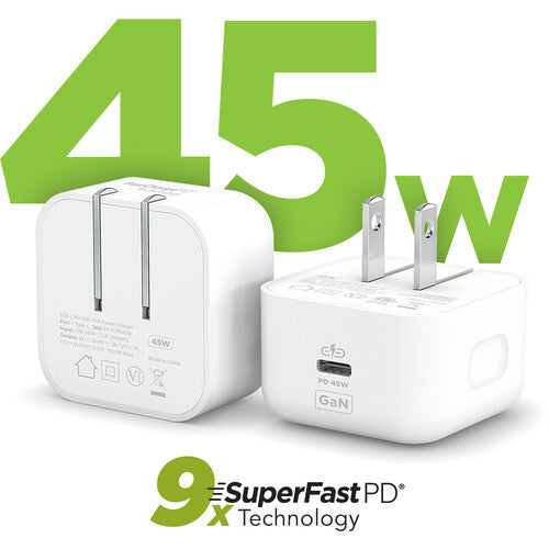 PowerPeak Cargador de Pared USB-C 45W GaN con Enchufe Plegable