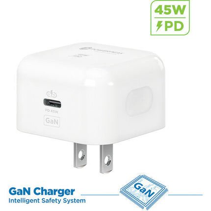 PowerPeak Cargador de Pared USB-C 45W GaN con Enchufe Plegable