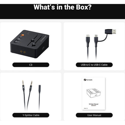 Fosi Audio StepSense C3 DAC y Amplificador para Auriculares con Cancelación de Ruido y Cable USB-A C a USB-C