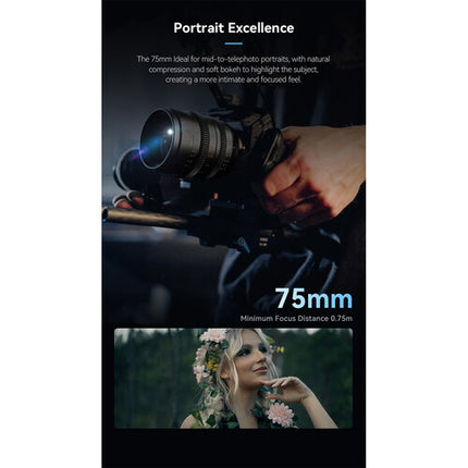 Sirui VP-1 Vision Prime 75mm T1.4 Lente de Cine Full Frame Multimontura con Adaptadores