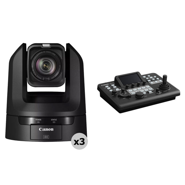 Canon CR-N300 Kit de 3 cámaras PTZ 4K NDI HX2 con controladora RC-IP300 y zoom óptico 20x