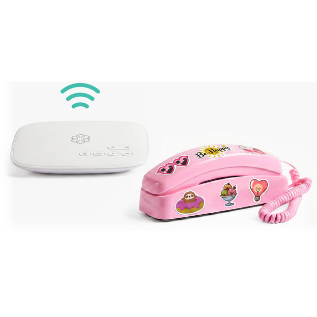 Ooma MyPhone Teléfono VoIP para Niños Rosa con Base Estación y Cable Ethernet