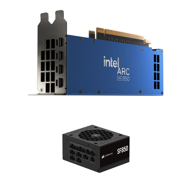 Tarjeta gráfica Intel Arc Pro B50 Workstation SFF 16GB GDDR6 2600 MHz con fuente de poder Corsair SF850 850W 80 PLUS Platinum