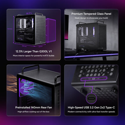 Cooler Master QUBE 340 Torre Micro-ATX Negra Panel Lateral Ventana USB-C