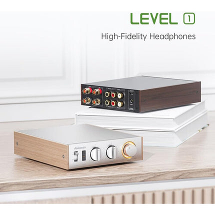 FiiO Level 1 Amplificador de Potencia 2.1 Canales 300W Bluetooth 6.0 Negro con Laterales de Nogal