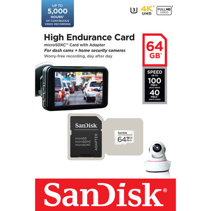 SANDISK 64GB High Endurance microSD UHS-I 100MBs con Adaptador SD