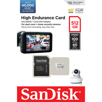 SANDISK 512GB microSD UHS-I High Endurance Tarjeta de Memoria con Adaptador SD
