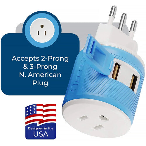 OREI U2U-12A Adaptador de Enchufe Tipo B a Tipo L con 2 Puertos USB 3.0A 3000W