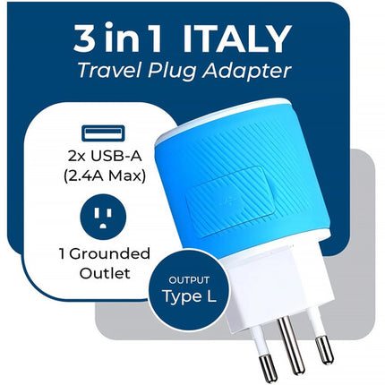 OREI U2U-12A Adaptador de Enchufe Tipo B a Tipo L con 2 Puertos USB 3.0A 3000W