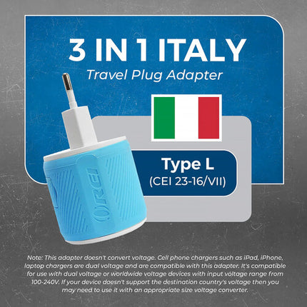 OREI U2U-12A Adaptador de Enchufe Tipo B a Tipo L con 2 Puertos USB 3.0A 3000W