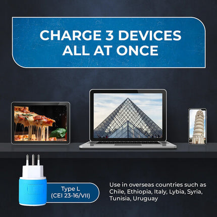 OREI U2U-12A Adaptador de Enchufe Tipo B a Tipo L con 2 Puertos USB 3.0A 3000W