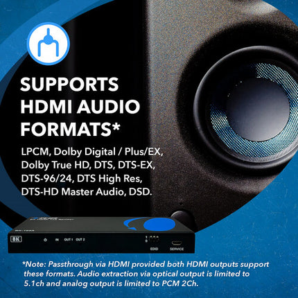 OREI 1x2 HDMI Splitter y Downscaler 8K con Extracción de Audio 18 Gb/s