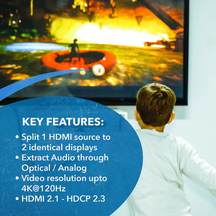 OREI 1x2 HDMI Splitter y Downscaler 8K con Extracción de Audio 18 Gb/s