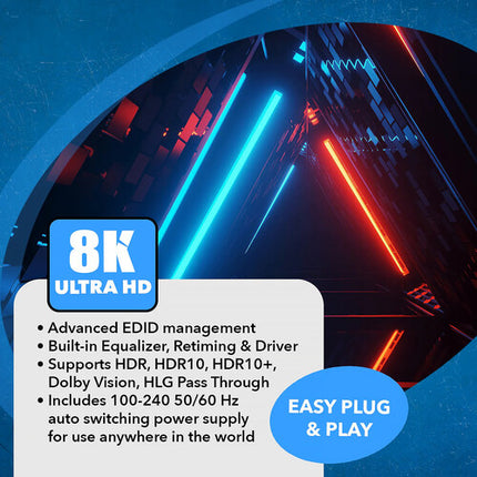OREI 1x2 HDMI Splitter y Downscaler 8K con Extracción de Audio 18 Gb/s