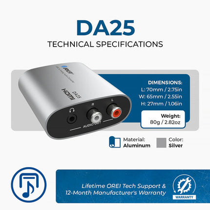 OREI DA25 Extractor de Audio HDMI eARC/ARC a RCA L R con Jack 3.5mm