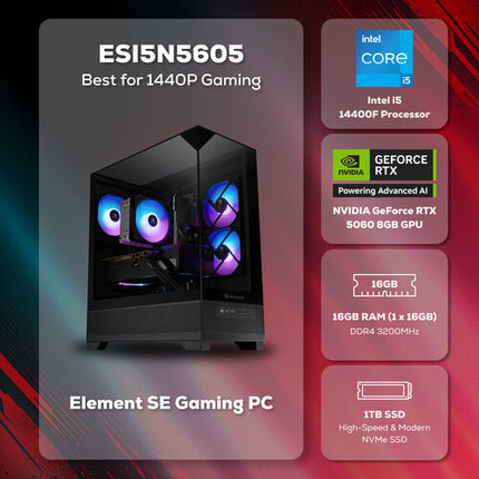 iBUYPOWER Element SE PC de Juegos Intel Core i5 16GB RAM 1TB SSD RTX 5060