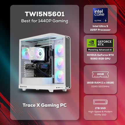 iBUYPOWER Trace X White PC Gaming Intel 10-Core 16GB RAM 1TB SSD RTX 5060